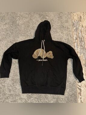 Palm Angels Black Hoodie with Beige Teddy Bear Graphic XL EUC